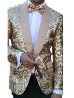 NWT Alberto Nardoni Men's Gold Sequin Blazer Shawl Collar Satin Trim Sz S 232